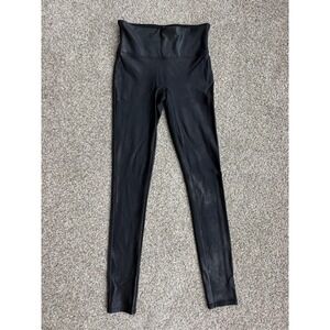 Spanx Black Faux Leather Leggings High Waisted Size Small S/P Coated Shiny